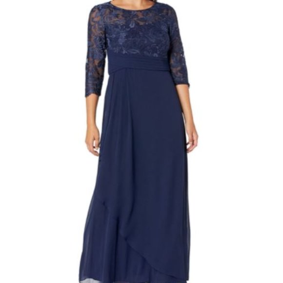 NWT - Alex Evenings Lace Top,  Empire Waist, Long Chiffon Gown - Picture 1 of 8
